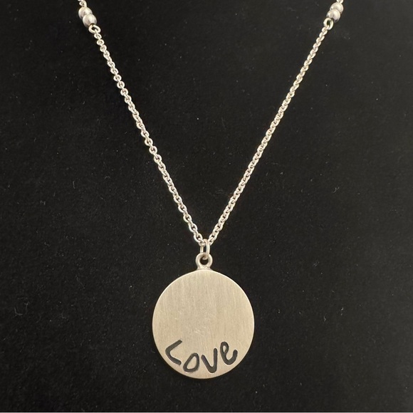 925 Sterling Mexico Silver Love Pendant on Vintage Silver Tone Necklace - Picture 6 of 11